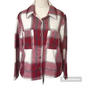 Nordstrom Melloday Woman's Burgundy Black and White Plaid Flannel Shacket Size L